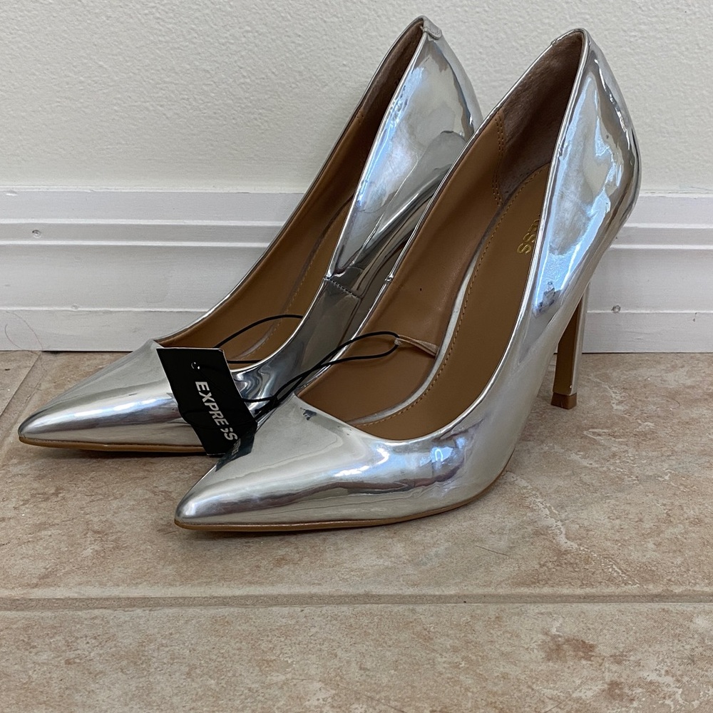 Express Metallic Silver Women's Heels